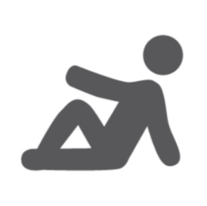 Simple icon of a person reclining on the ground with one arm propped behind for support and one knee bent upward.