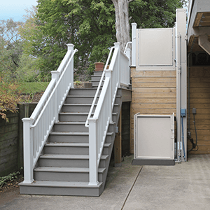 An outdoor vertical platform lift from Bruno