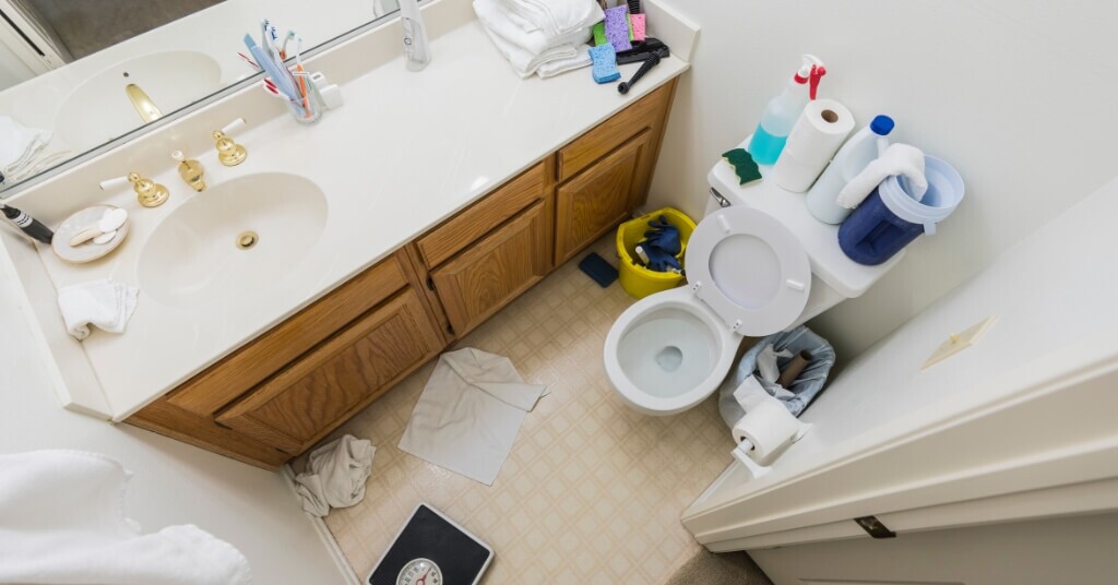 Cluttered Bathroom Floor