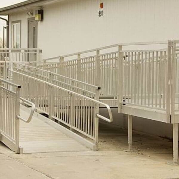 commercial wheelchair ramp in front of a business